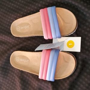 Cat & Jack, Selma, flip flops, size 1, pink, blue, extra padding for comfort